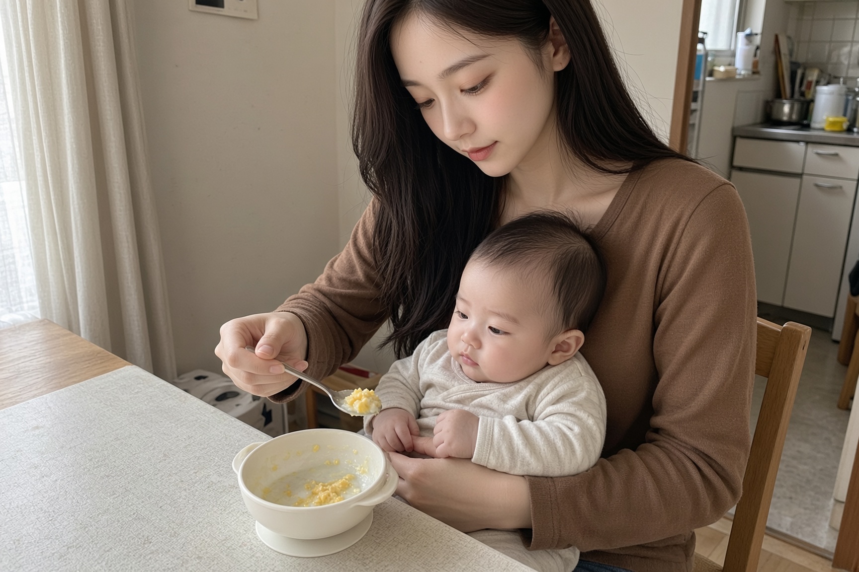 離乳食で卵黄を初めて出した日|生後7ヶ月・平日の午前中
